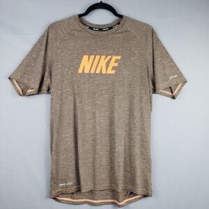 Nike Swim Sz M Short Sleeve Hydroguard Water Tee Shirt Brown UPF Sun Protection